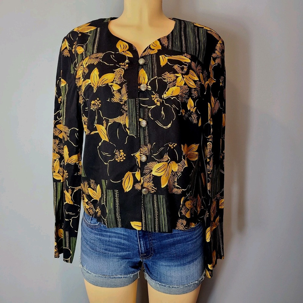 Vtg Lady Carol New York Jacket 90s Women Sz 10‎ Floral Tie Back Soft Resort Soft